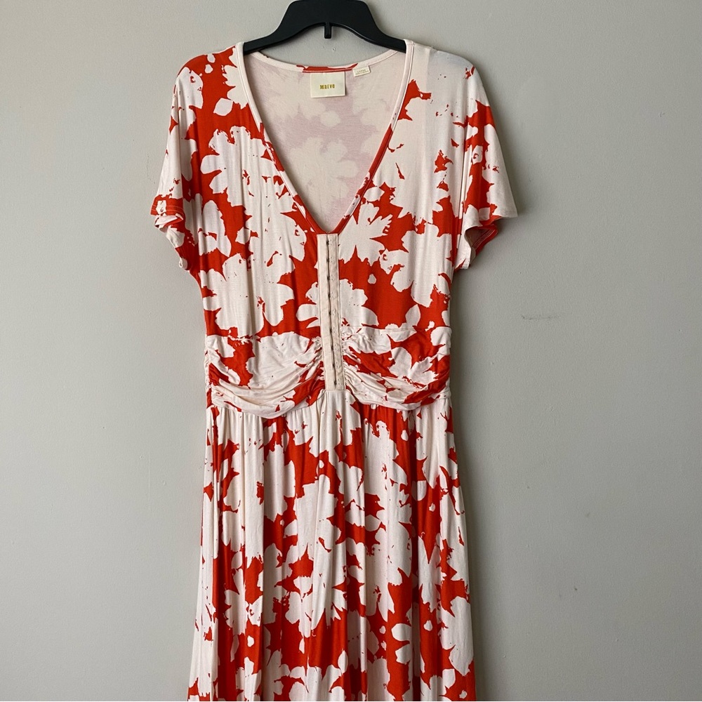 Maeve Anthropologie Stretchy Summer Breeze Dress Orange Floral Size Large - Picture 7 of 12